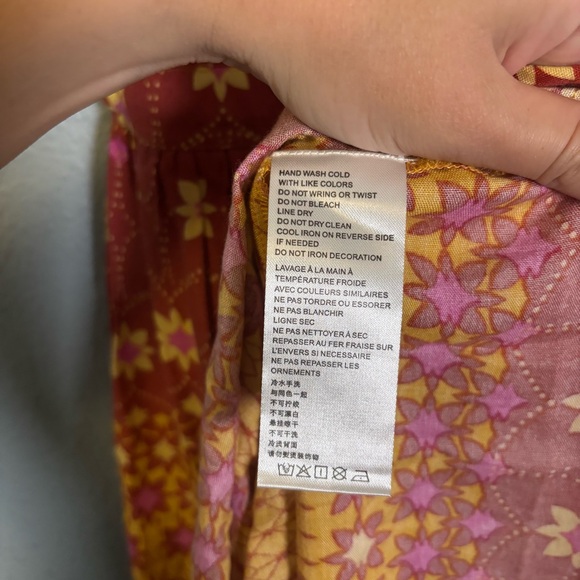 Free People Rare Feeling Red and Yellow Floral Maxi Dress XS Cottagecore Peasant - Picture 12 of 13